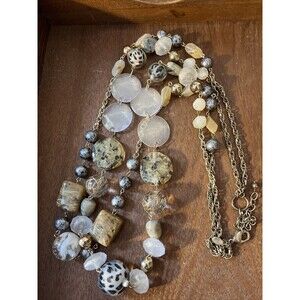 CHICO'S Chunky Lucite Beaded Multi Strand Gold Tone Necklace Statement 35-38”